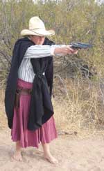 Cowboy Action Poncho shown with the middle bunched so Half-A-Hand Henri could shoot Gunfighter style.